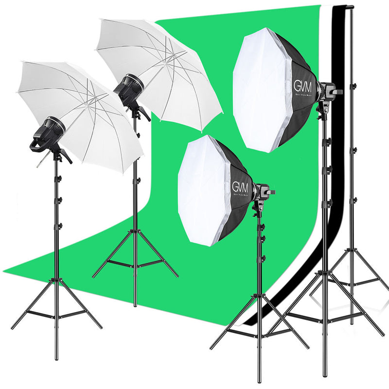 GVM P80S LED 4-Light Kit with Umbrellas, Softboxes, and Backdrops