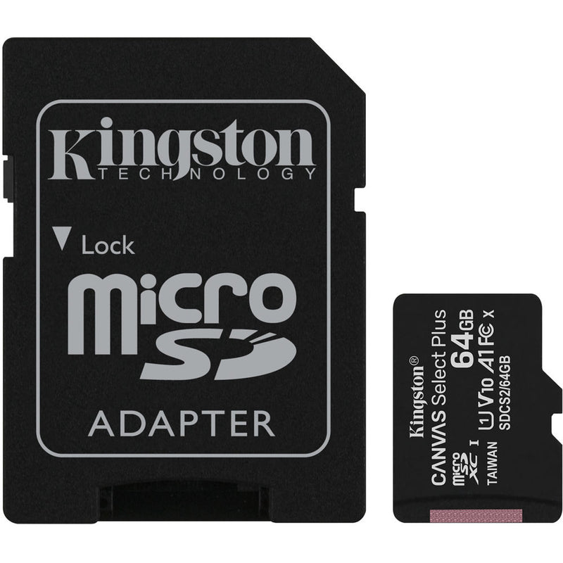 Kingston 64GB Canvas Select Plus UHS-I microSDXC Memory Card with SD Adapter (2-Pack)