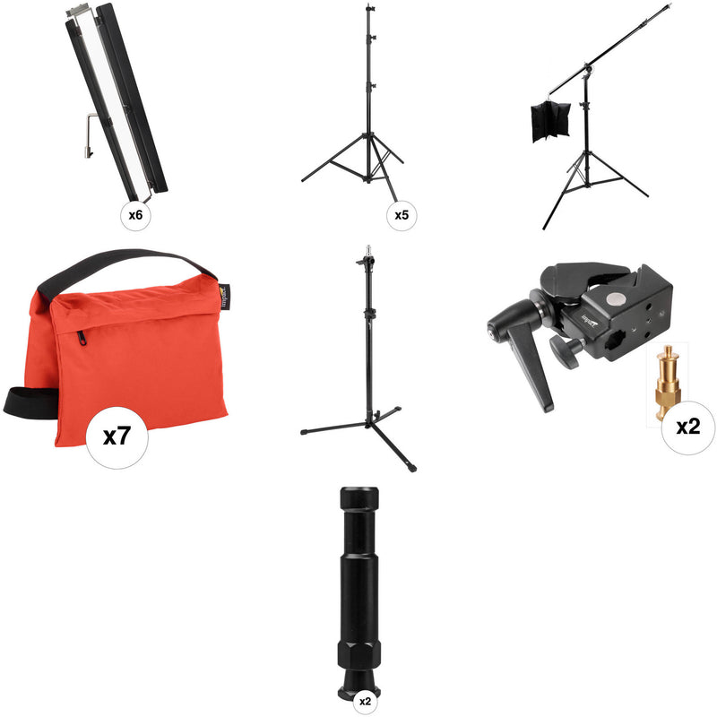 Genaray Hex Lighting 36" Soft Strip 6-Light Pro Kit with Aluminum Stands