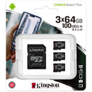 Kingston 64GB Canvas Select Plus UHS-I microSDXC Memory Card with SD Adapter (3-Pack)