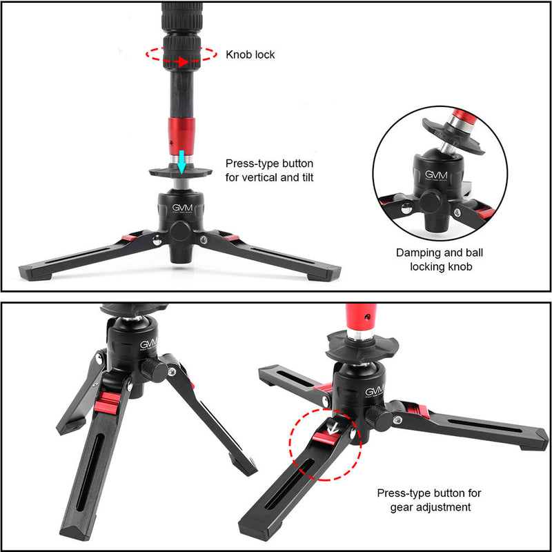 GVM Carbon Fiber 4-Section Monopod with Video Fluid Head