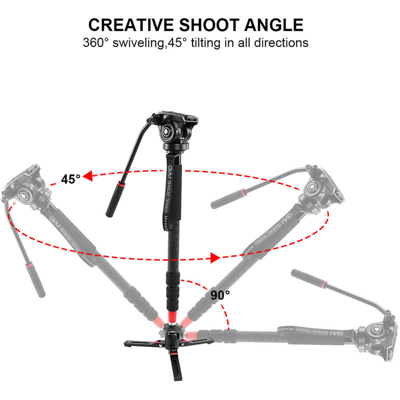 GVM Carbon Fiber 4-Section Monopod with Video Fluid Head