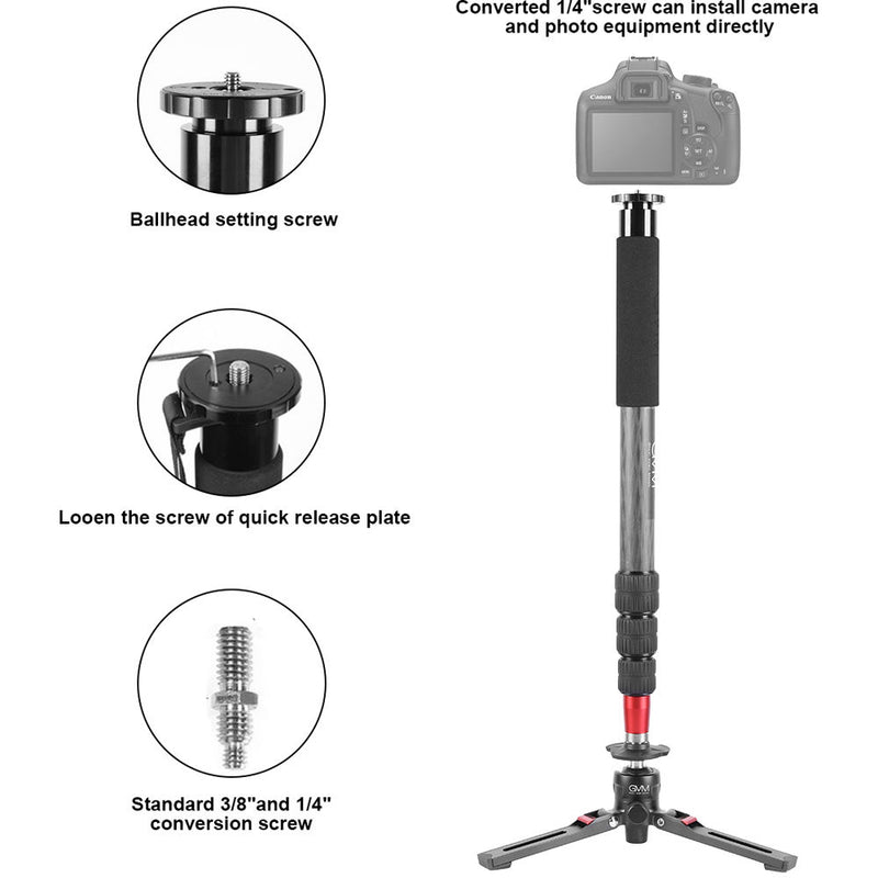 GVM Carbon Fiber 4-Section Monopod with Video Fluid Head