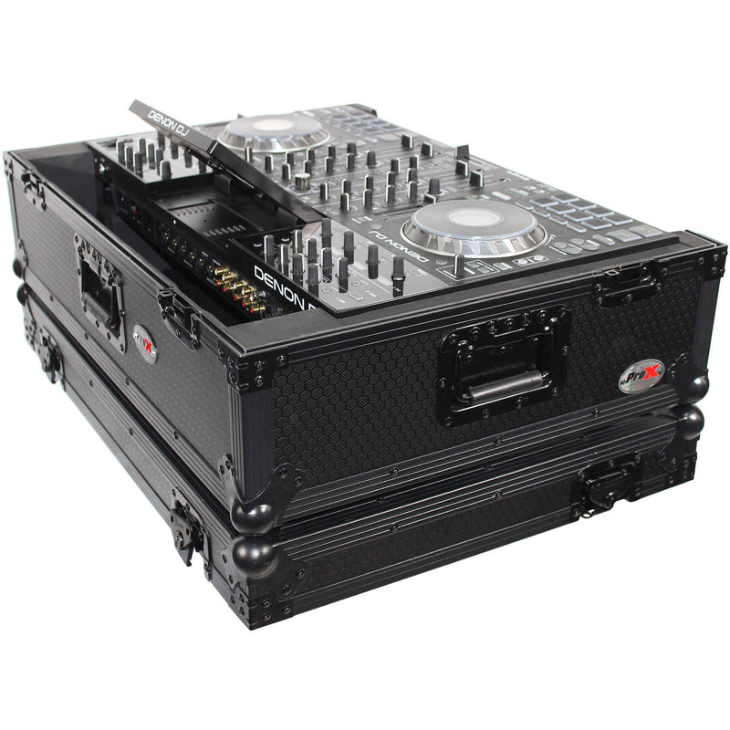 ProX XS-PRIME4 WBL2U Flight Case with 2 RU Rackspace and Wheels for Denon DJ Prime 4 (Black on Black)