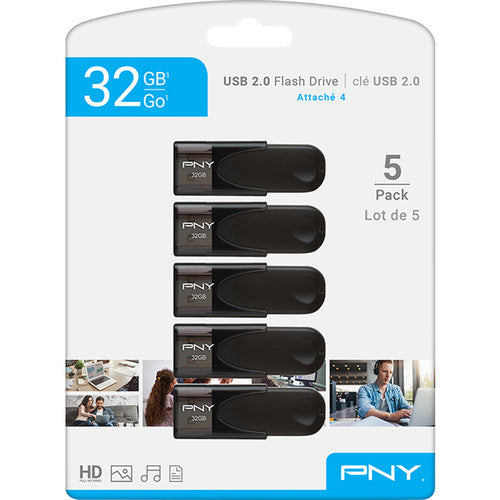 PNY Technologies 32GB Attache 4 USB 2.0 Type-A Flash Drive (5-Pack)