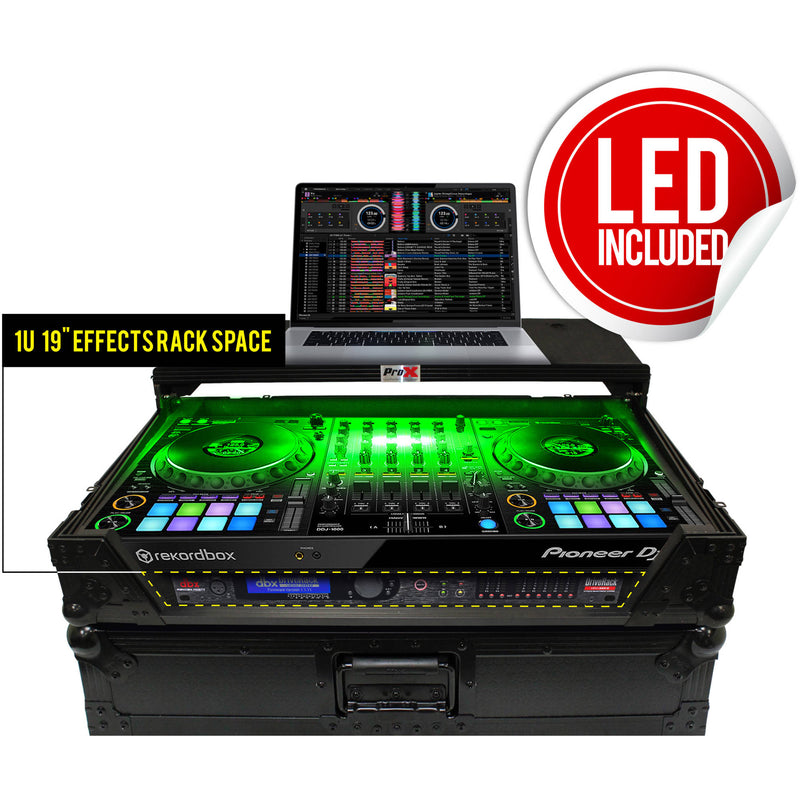 ProX LED Flight Case with 1 RU Rackspace and Wheels for Pioneer DJ DDJ-1000 (Black on Black)