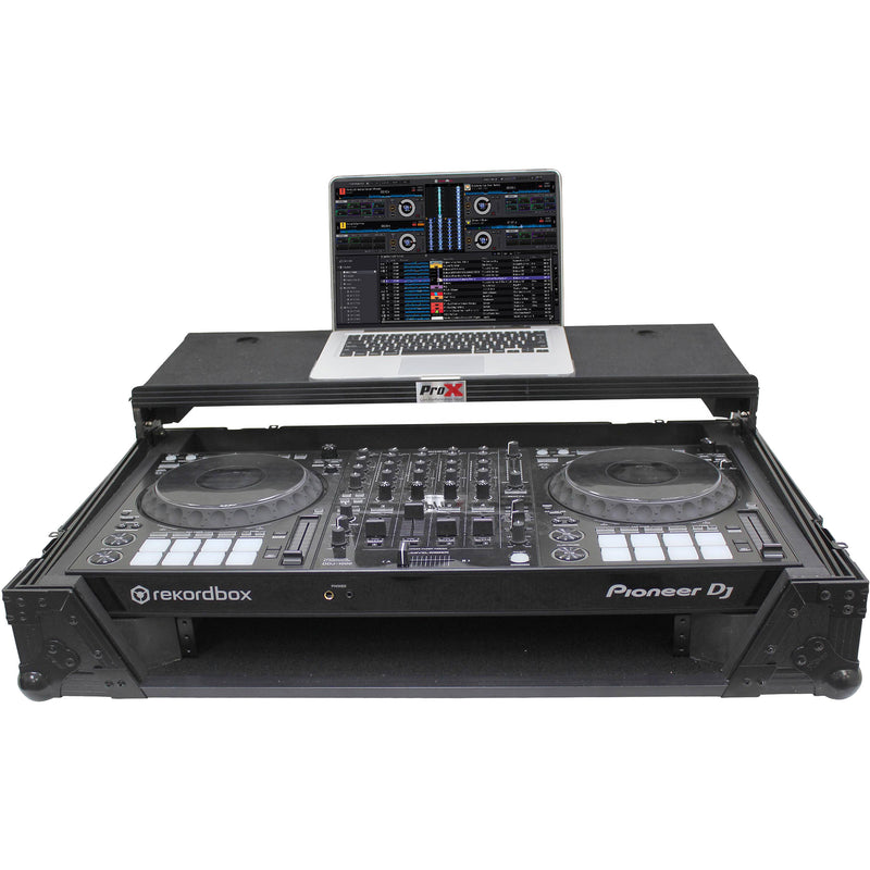 ProX LED Flight Case with 1 RU Rackspace and Wheels for Pioneer DJ DDJ-1000 (Black on Black)