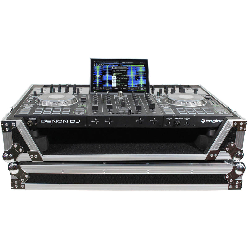 ProX XS-PRIME4 W Flight Case with 1 RU Rackspace and Wheels for Denon DJ Prime 4 (Silver on Black)