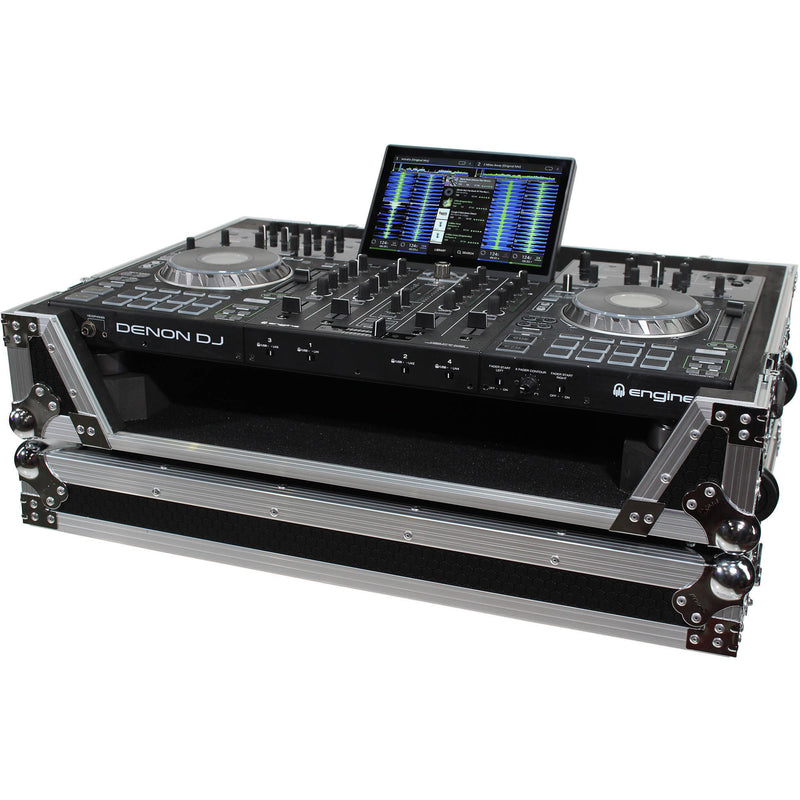 ProX XS-PRIME4 W Flight Case with 1 RU Rackspace and Wheels for Denon DJ Prime 4 (Silver on Black)