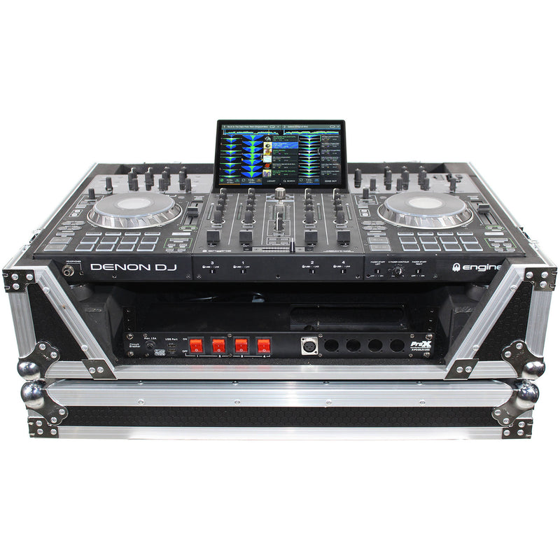 ProX XS-PRIME4 W2U Flight Case with 2 RU Rackspace and Wheels for Denon DJ Prime 4 (Silver on Black)