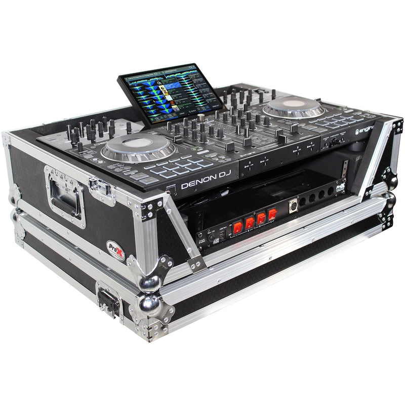 ProX XS-PRIME4 WBL2U Flight Case with 2 RU Rackspace and Wheels for Denon DJ Prime 4 (Black on Black)