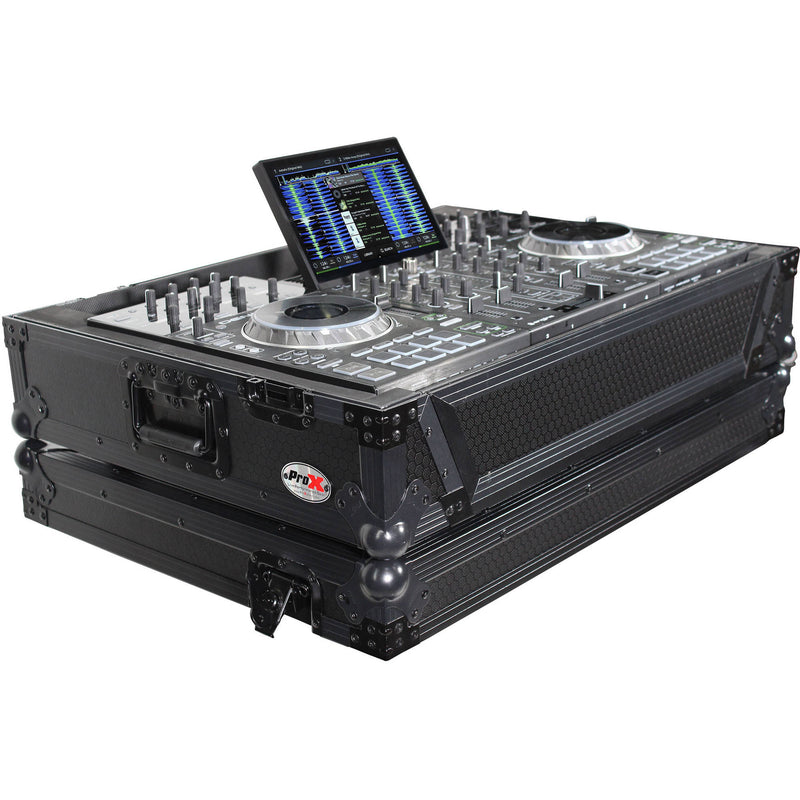 ProX XS-PRIME4 W Flight Case with 1 RU Rackspace and Wheels for Denon DJ Prime 4 (Silver on Black)