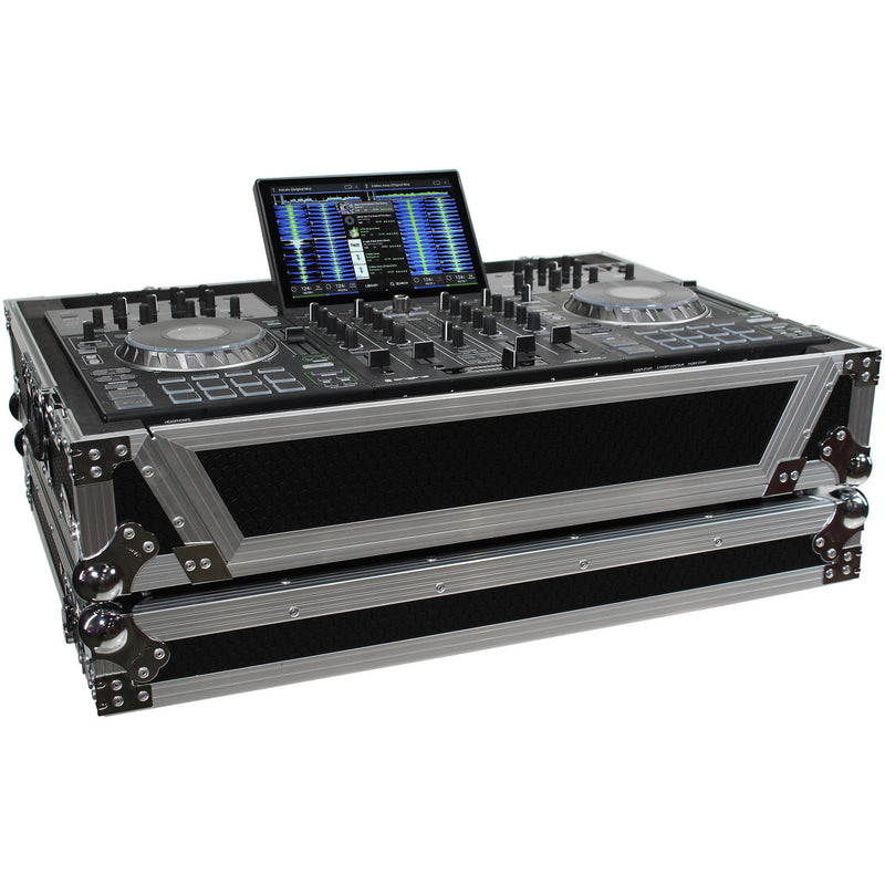 ProX XS-PRIME4 WBL2U Flight Case with 2 RU Rackspace and Wheels for Denon DJ Prime 4 (Black on Black)