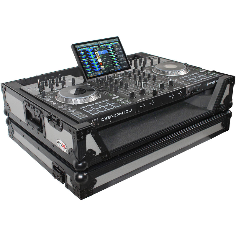 ProX XS-PRIME4 W Flight Case with 1 RU Rackspace and Wheels for Denon DJ Prime 4 (Silver on Black)