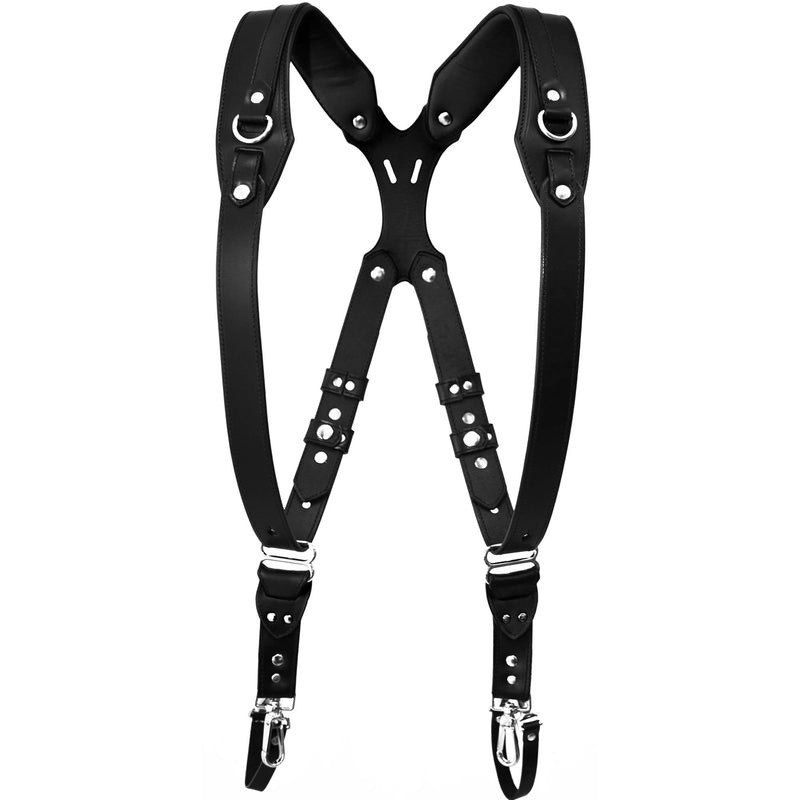 RL Handcrafts Clydesdale Pro-DLX Dual Leather Camera Harness (Large, Jet Black/Black)