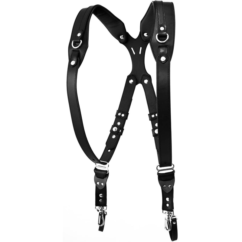 RL Handcrafts Clydesdale Pro-DLX Dual Leather Camera Harness (Large, Jet Black/Black)