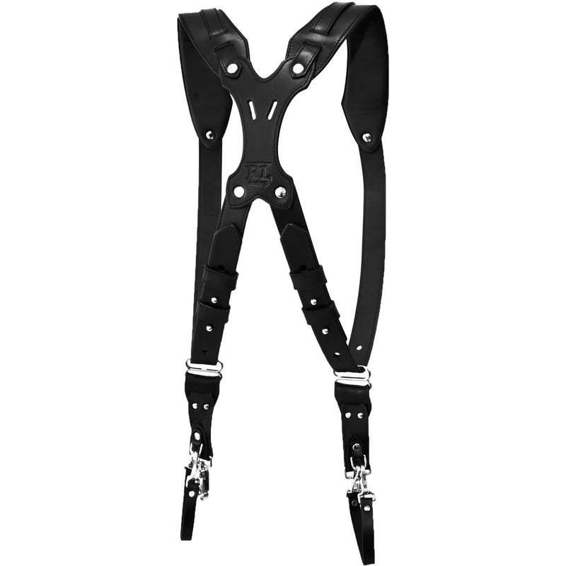 RL Handcrafts Clydesdale Pro-DLX Dual Leather Camera Harness (Large, Black/Red)