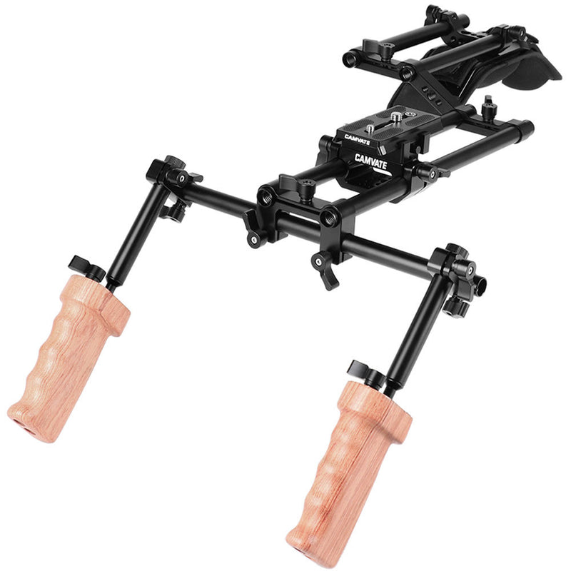 CAMVATE Shoulder Mount Support with Manfrotto-Type QR Plate & Dual Wooden Handgrips