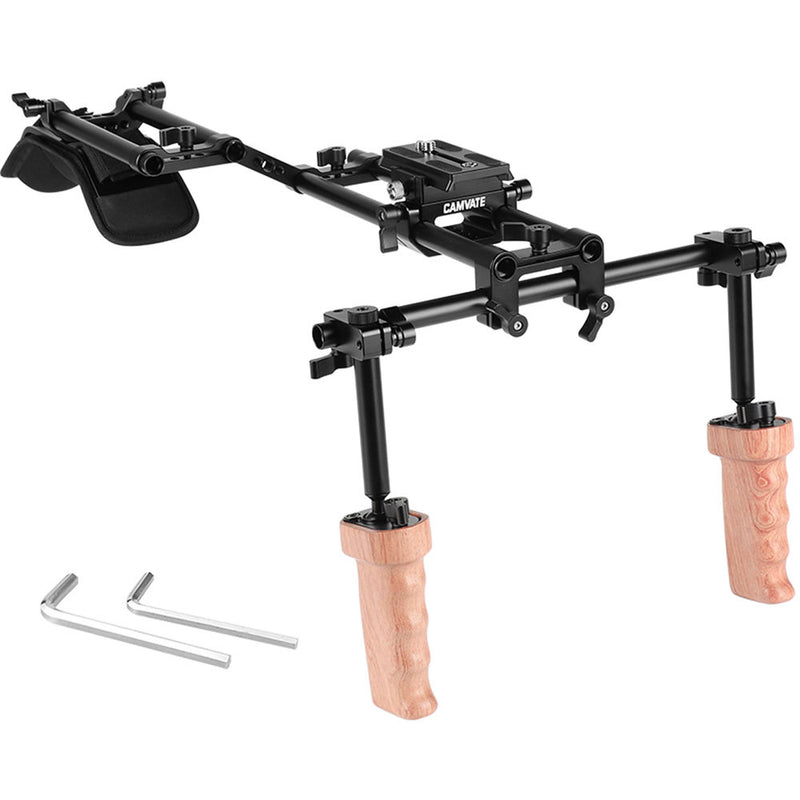 CAMVATE Shoulder Mount Support with Manfrotto-Type QR Plate & Dual Wooden Handgrips