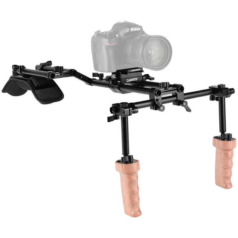 CAMVATE Shoulder Mount Support with Manfrotto-Type QR Plate & Dual Wooden Handgrips