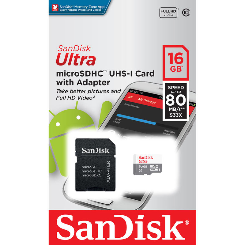 SanDisk 16GB Ultra UHS-I microSDHC Memory Card with SD Adapter (5-Pack)