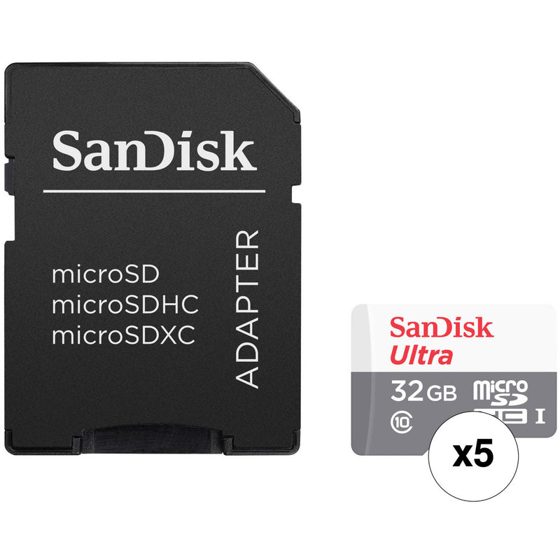 SanDisk 16GB Ultra UHS-I microSDHC Memory Card with SD Adapter (5-Pack)