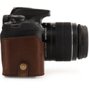 MegaGear Ever Ready PU Leather Case with Strap for Canon EOS Rebel T7, 2000D with 18-55mm (Dark Brown)