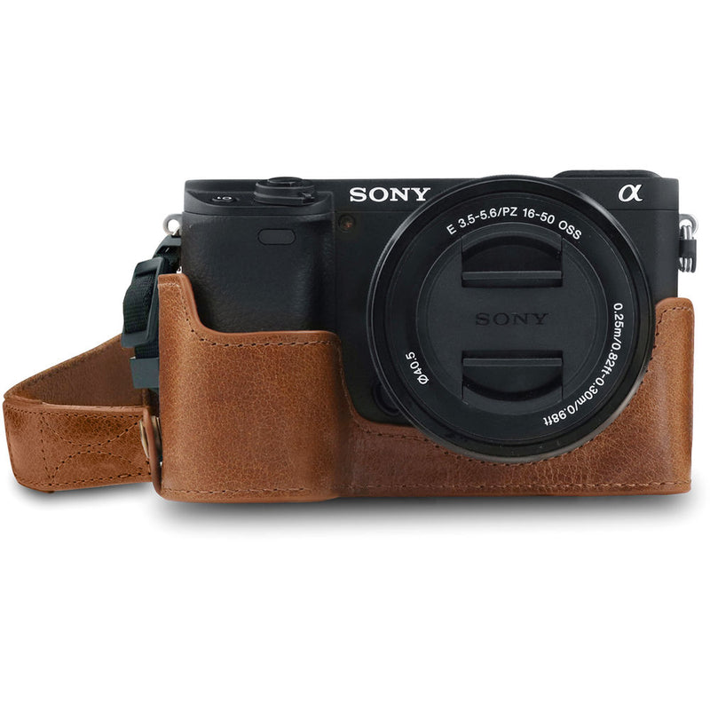 MegaGear Ever Ready Genuine Leather Camera Half Case for Sony Alpha a6400/a6100 (Black)