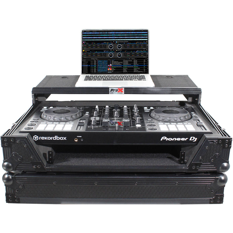 ProX XS-DDJ800 WLTBL Flight Case with 1 RU Rackspace and Wheels for Pioneer DJ DDJ-800 (Black on Black)