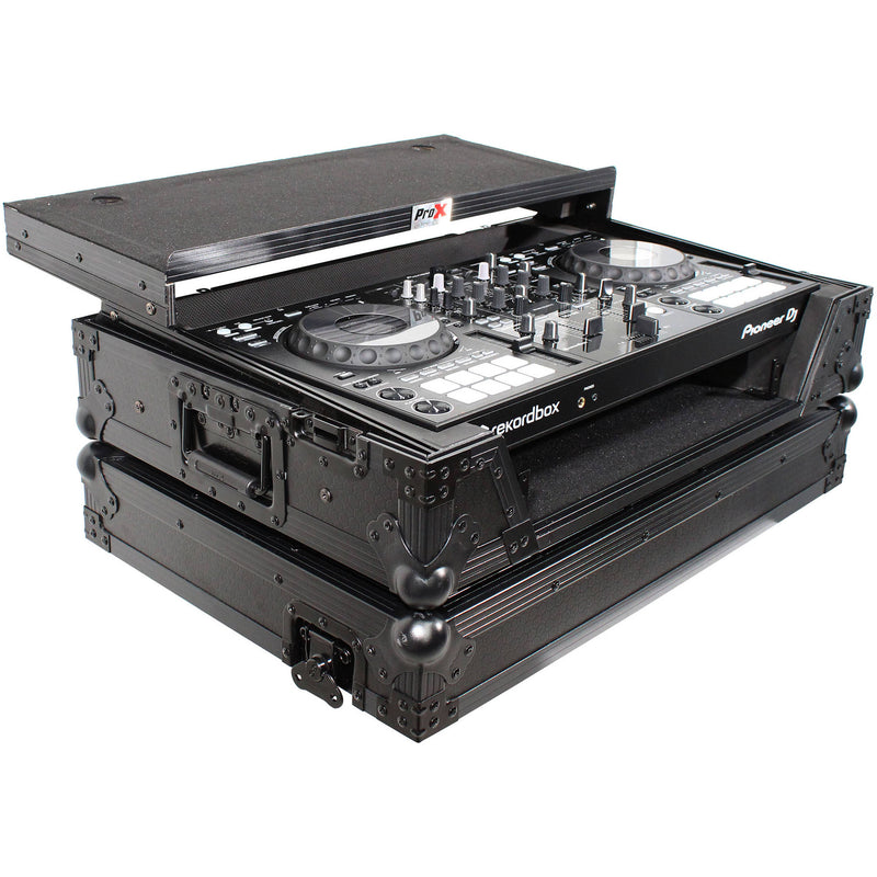 ProX XS-DDJ800 WLTBL Flight Case with 1 RU Rackspace and Wheels for Pioneer DJ DDJ-800 (Black on Black)