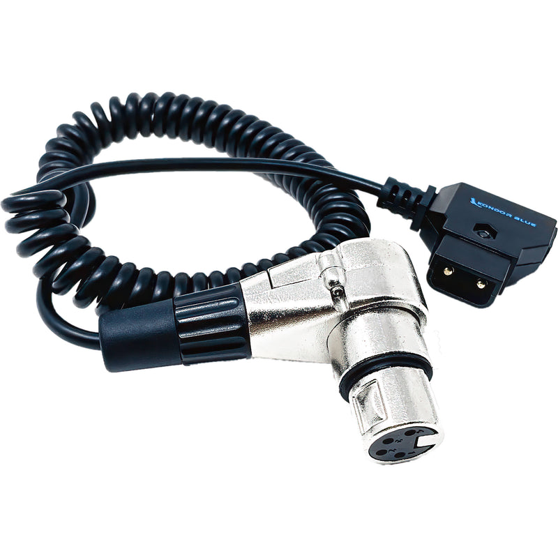 Kondor Blue Coiled D-Tap Male to 4-Pin XLR Female Right-Angle Power Cable (20 to 50")