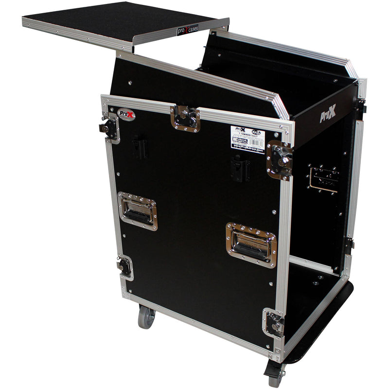 ProX Rackmount Mixer Flight Case with Laptop Shelf, Side Tables, and Casters