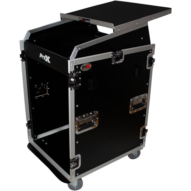 ProX Rackmount Mixer Flight Case with Laptop Shelf, Side Tables, and Casters