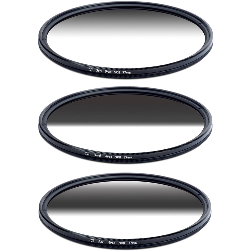 Ice 77mm Soft-Edge Graduated, Hard-Edge Graduated, and Reverse-Graduated Neutral Density Filter Kits (3-Stop)