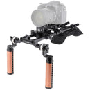 CAMVATE Pro Shoulder Rig with Manfrotto QR Plate, Wooden Handgrips & Lens Support