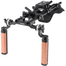 CAMVATE Pro Shoulder Rig with Manfrotto QR Plate, Wooden Handgrips & Lens Support