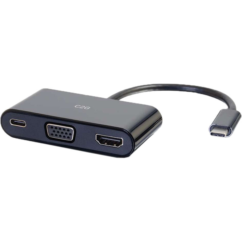 C2G USB-C to HDMI and VGA Adapter Converter with Power Delivery (Black)