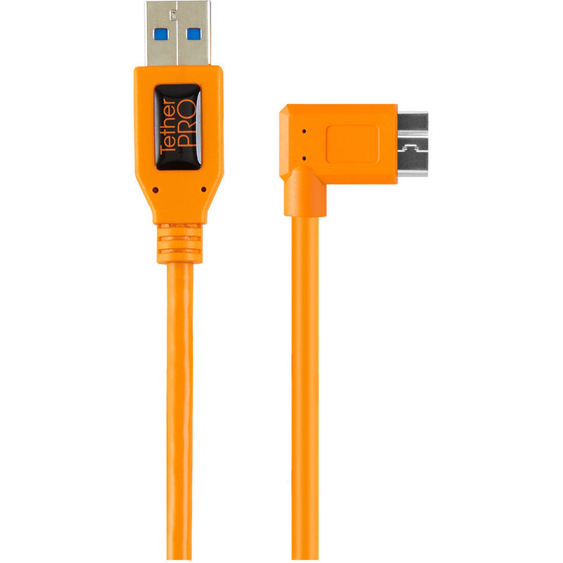 Tether Tools 20" Tetherpro USB 3.0 to USB 3.0 Micro-B Right Angle Adapter Cable (High-Visibilty Orange)