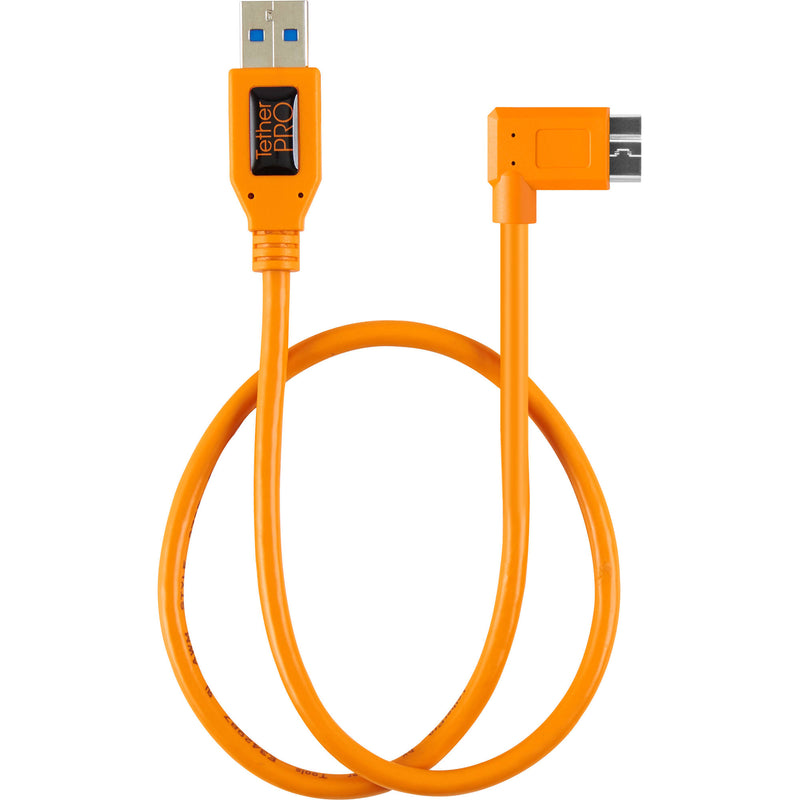 Tether Tools 20" Tetherpro USB 3.0 to USB 3.0 Micro-B Right Angle Adapter Cable (High-Visibilty Orange)