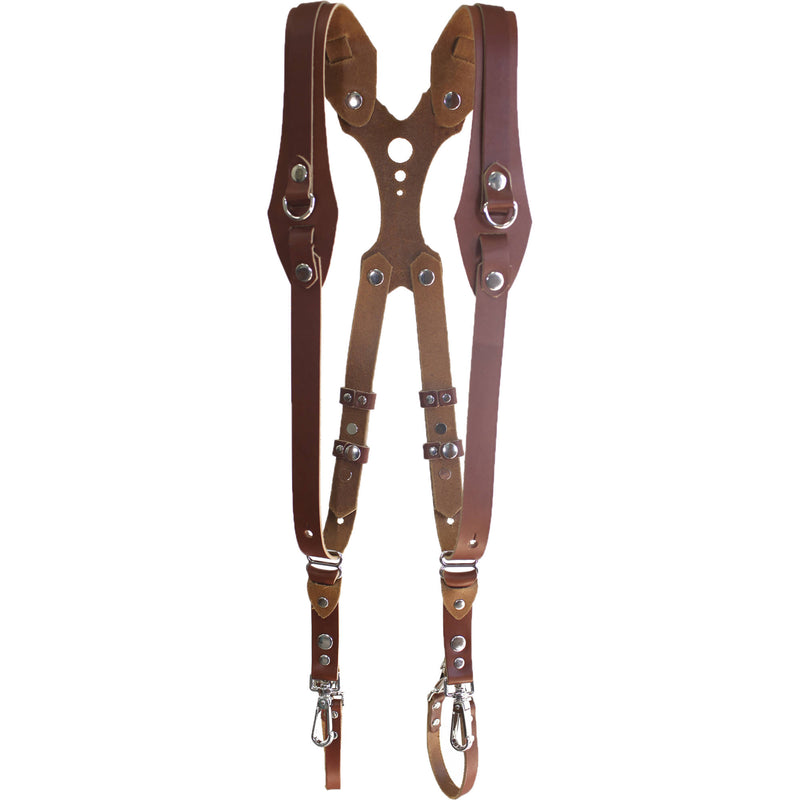 RL Handcrafts Clydesdale Lite Dual Leather Camera Harness (Small, Coffee)