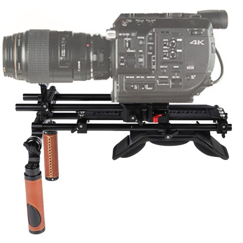 CAMVATE Pro Shoulder Mount Rig with ARRI 12" Dovetail Bridge Plate, Quick Release Adapter Baseplate & Leather Handgrips