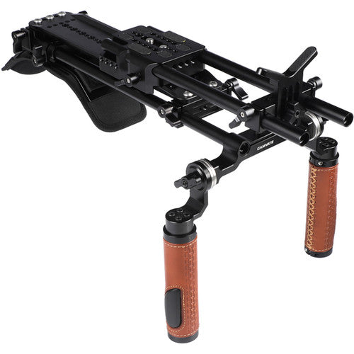 CAMVATE Pro Shoulder Mount Rig with ARRI 12" Dovetail Bridge Plate, Quick Release Adapter Baseplate & Leather Handgrips