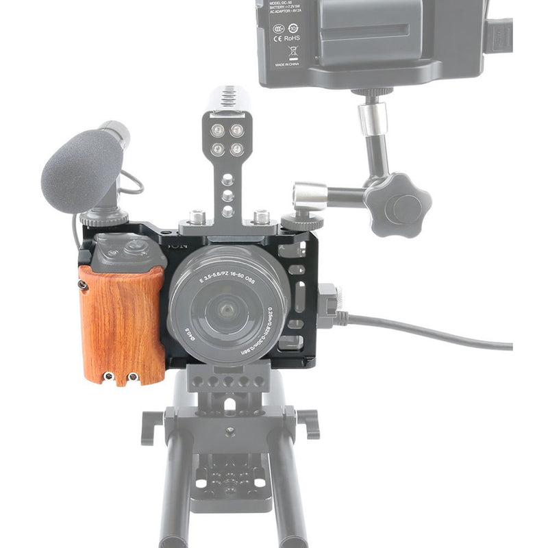 Niceyrig Cage with Wooden Handgrip for Sony Alpha a6400/a6500