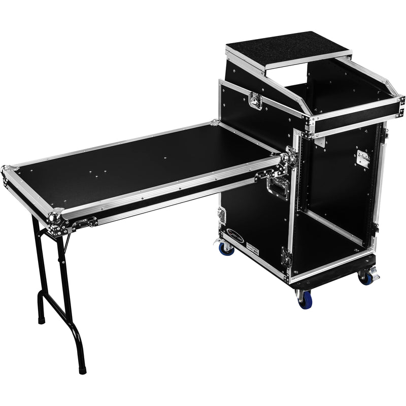 Odyssey Innovative Designs Pro Combo Rack with Glide Platform, Side Table, and Casters (14 RU over 16 RU)