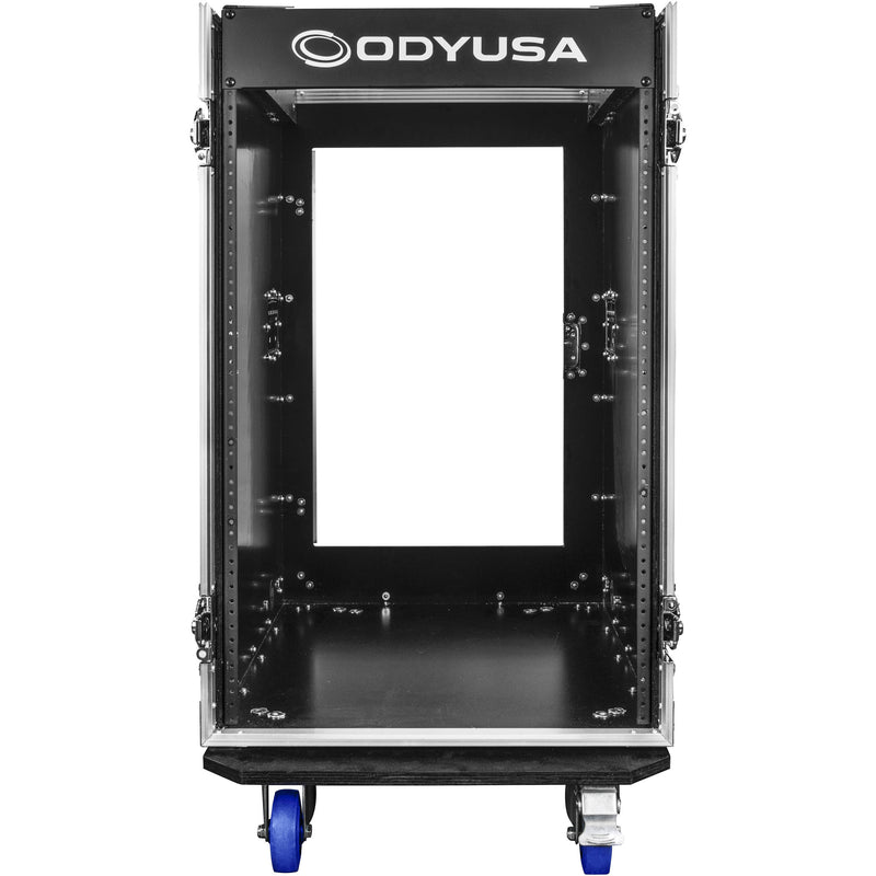 Odyssey Innovative Designs Deluxe Pro Combo Rack with Two Side Tables and Casters (14 RU over 16 RU)