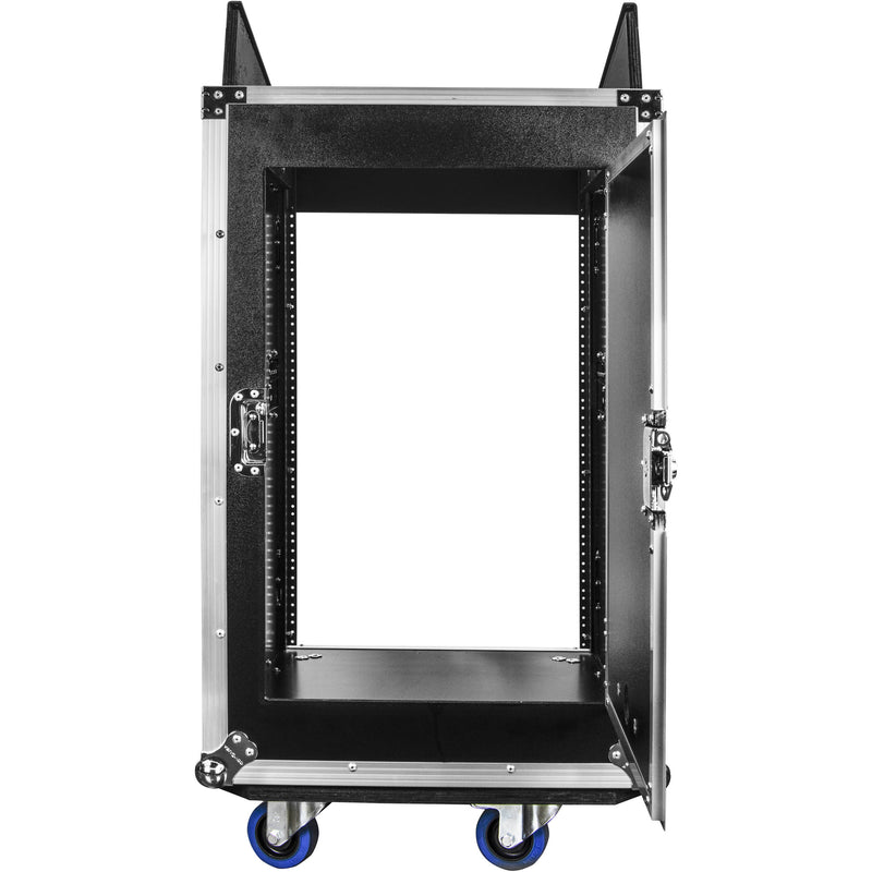 Odyssey Innovative Designs Deluxe Pro Combo Rack with Two Side Tables and Casters (14 RU over 16 RU)