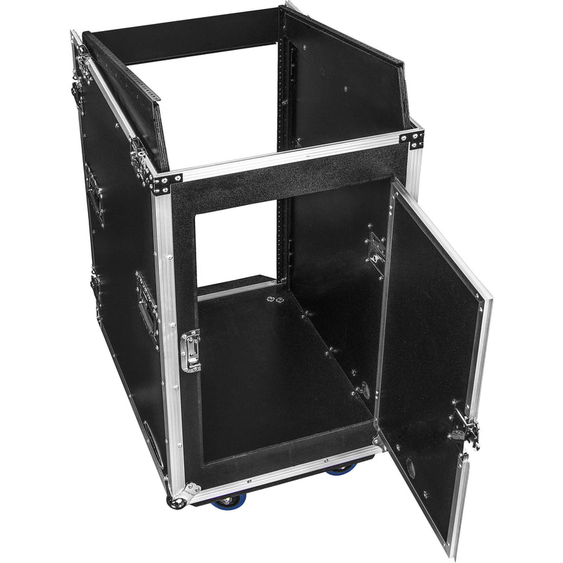 Odyssey Innovative Designs Deluxe Pro Combo Rack with Two Side Tables and Casters (14 RU over 16 RU)