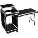 Odyssey Innovative Designs Pro Combo Rack with Glide Platform, Side Table, and Casters (14 RU over 16 RU)