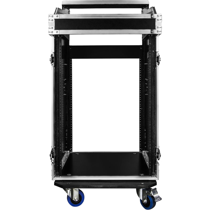 Odyssey Innovative Designs Pro Combo Rack with Glide Platform, Side Table, and Casters (14 RU over 16 RU)