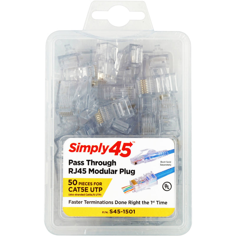 Simply45 Cat 5e UTP Unshielded RJ45 Pass-Through Modular Plug (50-Pack)